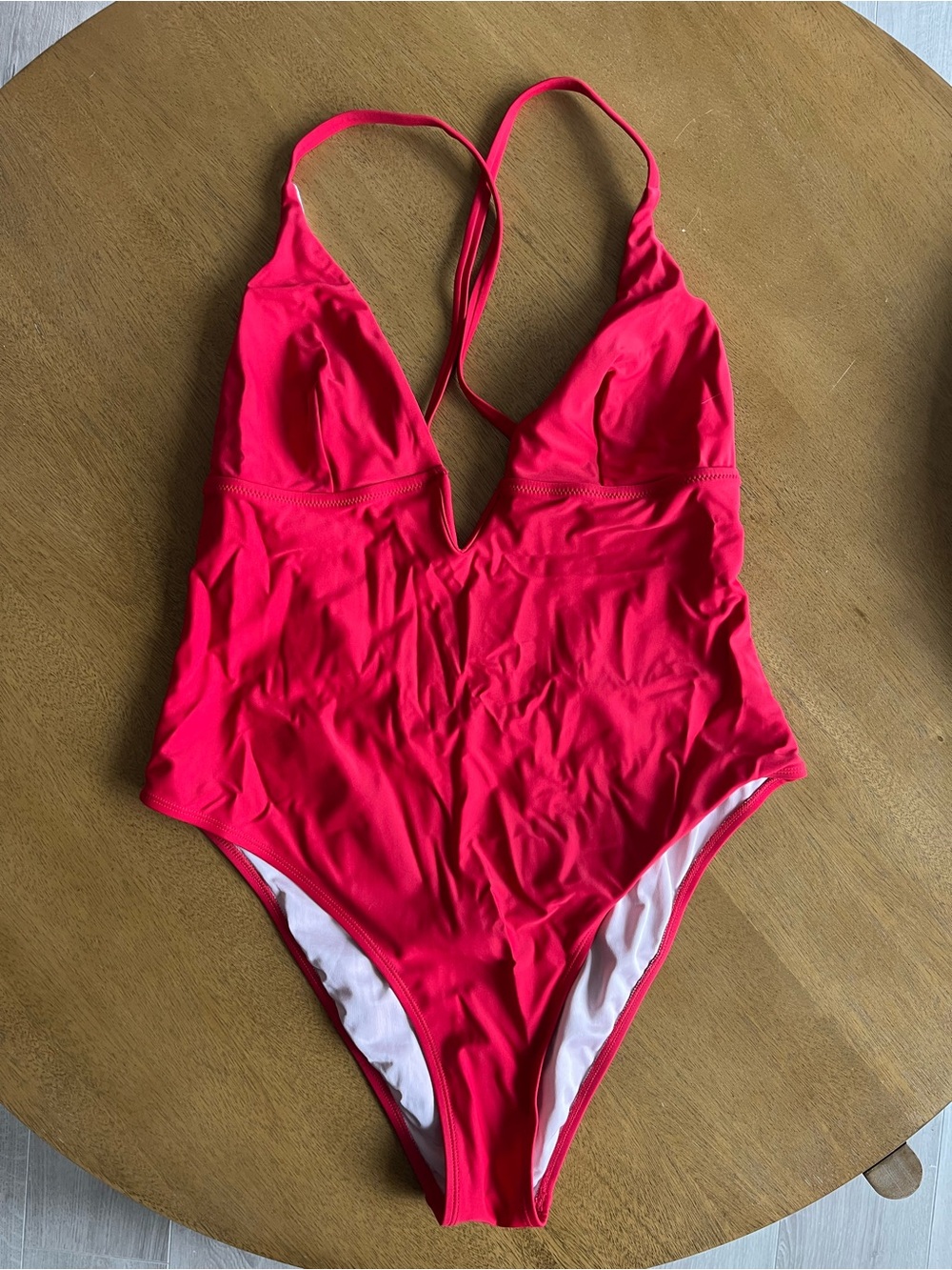 Red One-Piece Swimsuit - Classic V-Neck